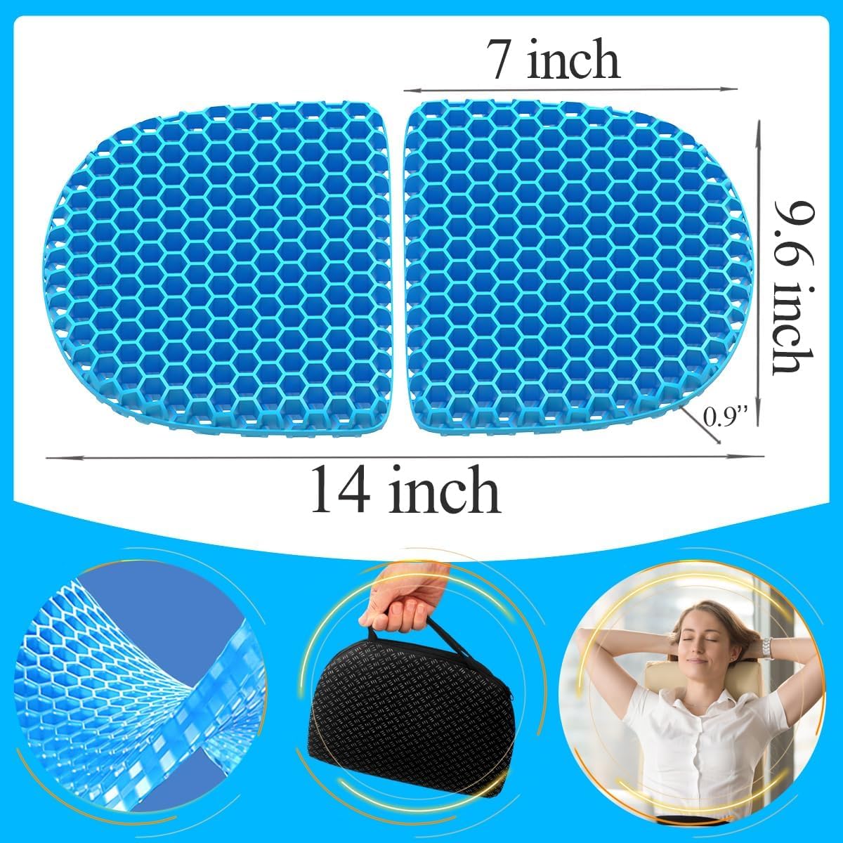 Foldable Gel Seat Cushion for Travel, Portable Chair Cushion of Airy Cooling Gel, Honeycomb Seat Cushion for Stadium & Park Bench
