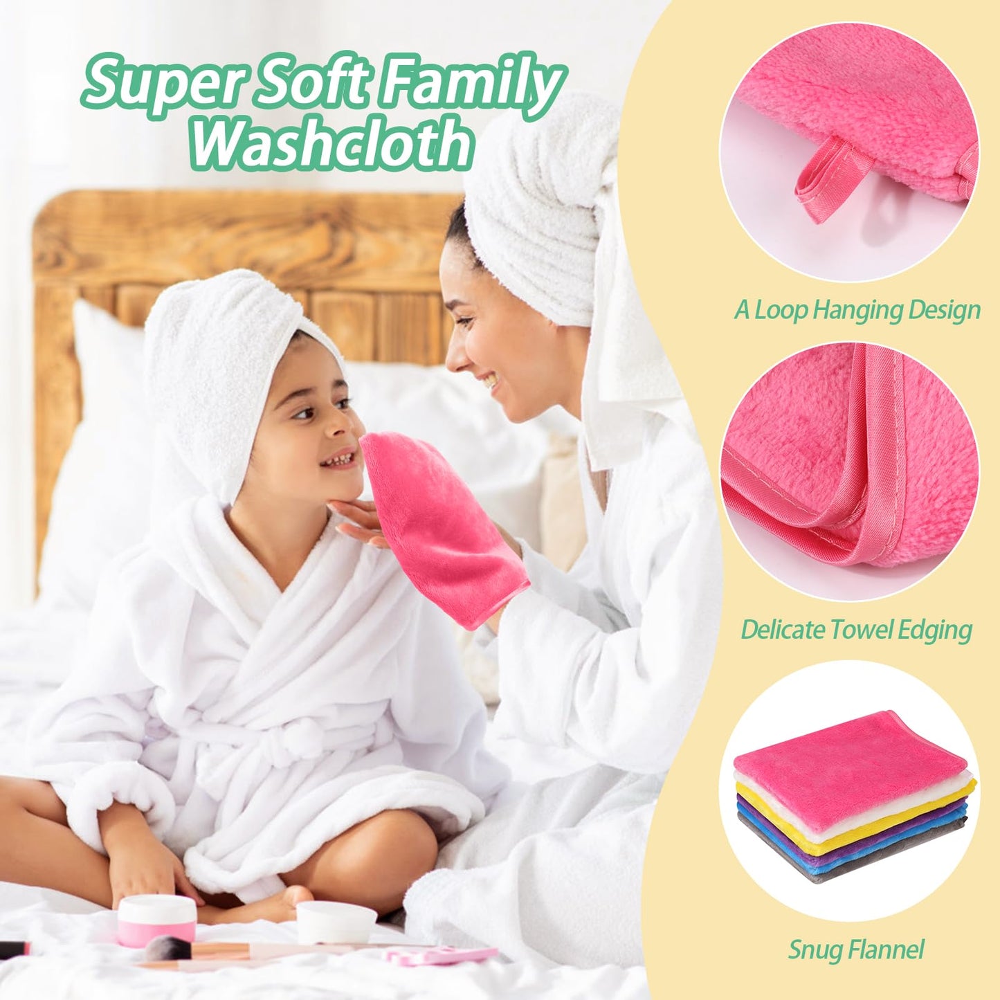 PHOGARY 6 Pack Microfiber Flannel Face Cloths Face Body Wash Cloth, Super Absorbent & Soft Facial Mitts, Reusable Makeup Remover Wash Gloves