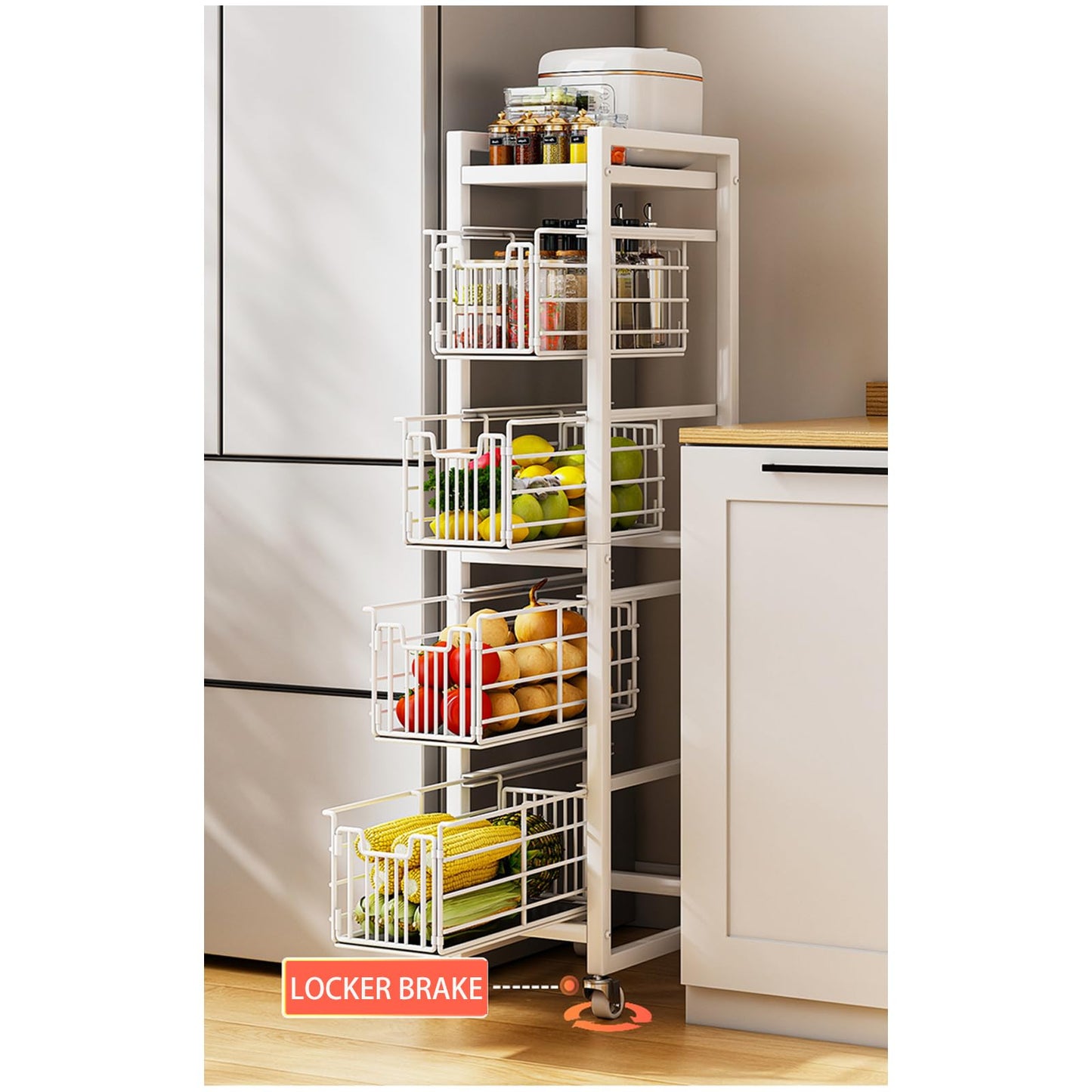 5-Tier Pull-Out Storage Organizer Rolling Utility Cart - Universal Metal Craft Shelf Trolley for Home Kitchen Bathroom Bedroom Office Classroom