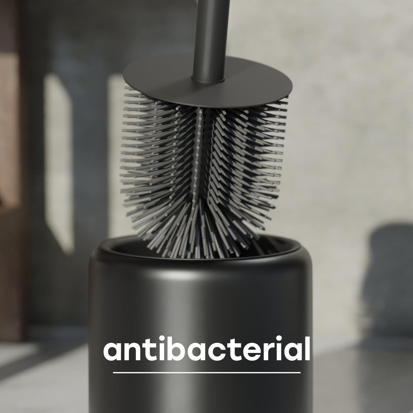 SAVEGA – Black Silicone Toilet Brush with Steel Holder & Lid – Modern WC Brush for Bathroom Hygiene