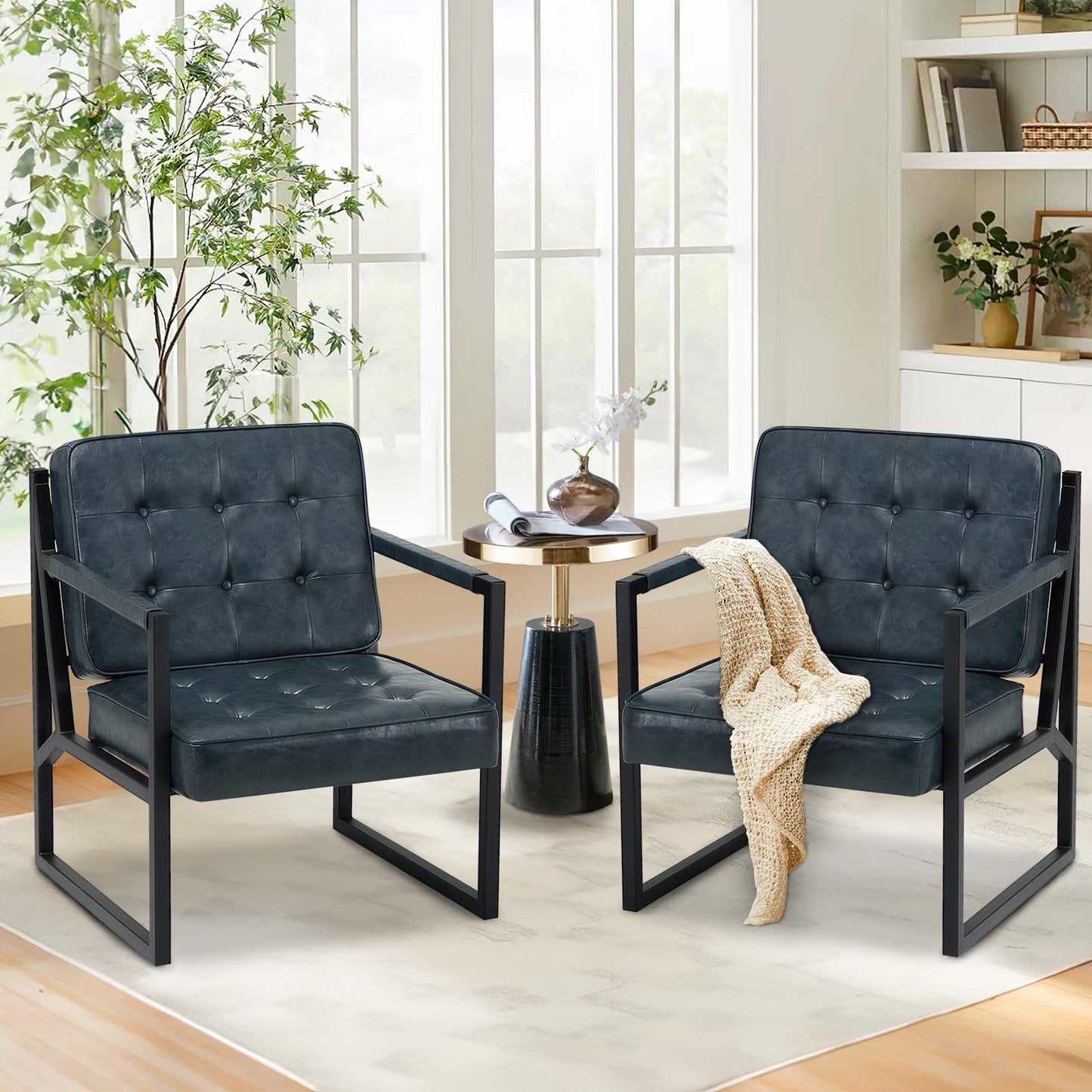 COLAMY Mid Century Modern Accent Chair Set of 2, Comfy Living Room Armchair with Metal Legs