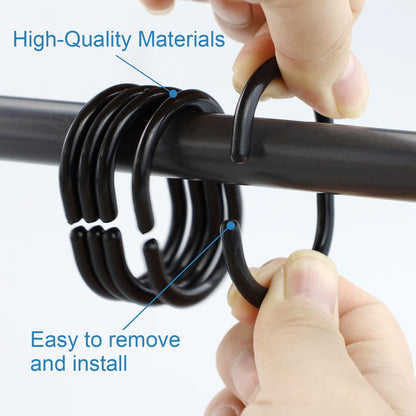 MAOQYE 24 Packs Shower Curtain Rings, Black Shower Curtain Hooks Plastic C-Shaped Bath Drape Loop Rail Rings for Bathroom Shower Window Rod