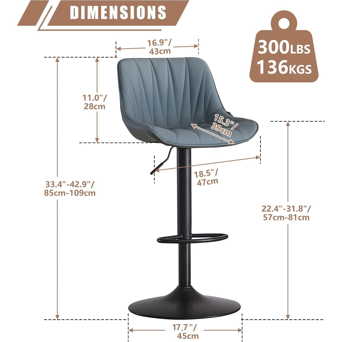 YOUNIKE Bar Stools Set of 2, Swivel Tall Barstools with Back, Adjustable Height Faux Leather Upholstered Modern Counter Height Bar Chairs