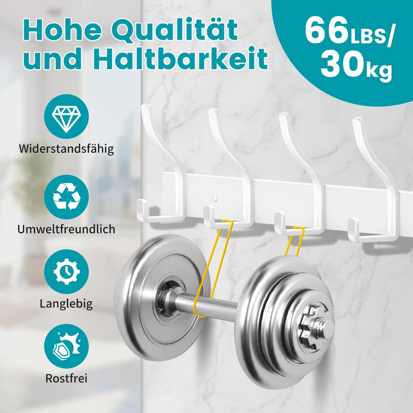 MEIJO Coat Hooks Wall Mounted Stainless Steel, White Coat Rack Wall Mounted with 6 Hooks Heavy Duty Coat Hooks for Door, Bathroom, Bedroom, Kitchen