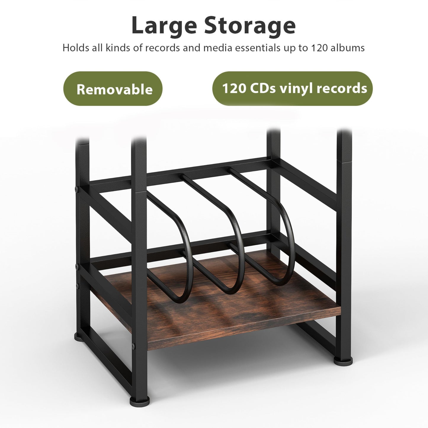 ZEXVIDA Vinyl Record Player Stand, 3-Tier End Table with Vinyl Record Storage, Record Player Table Holder Cabinet Up to 120 Albums for Living Room
