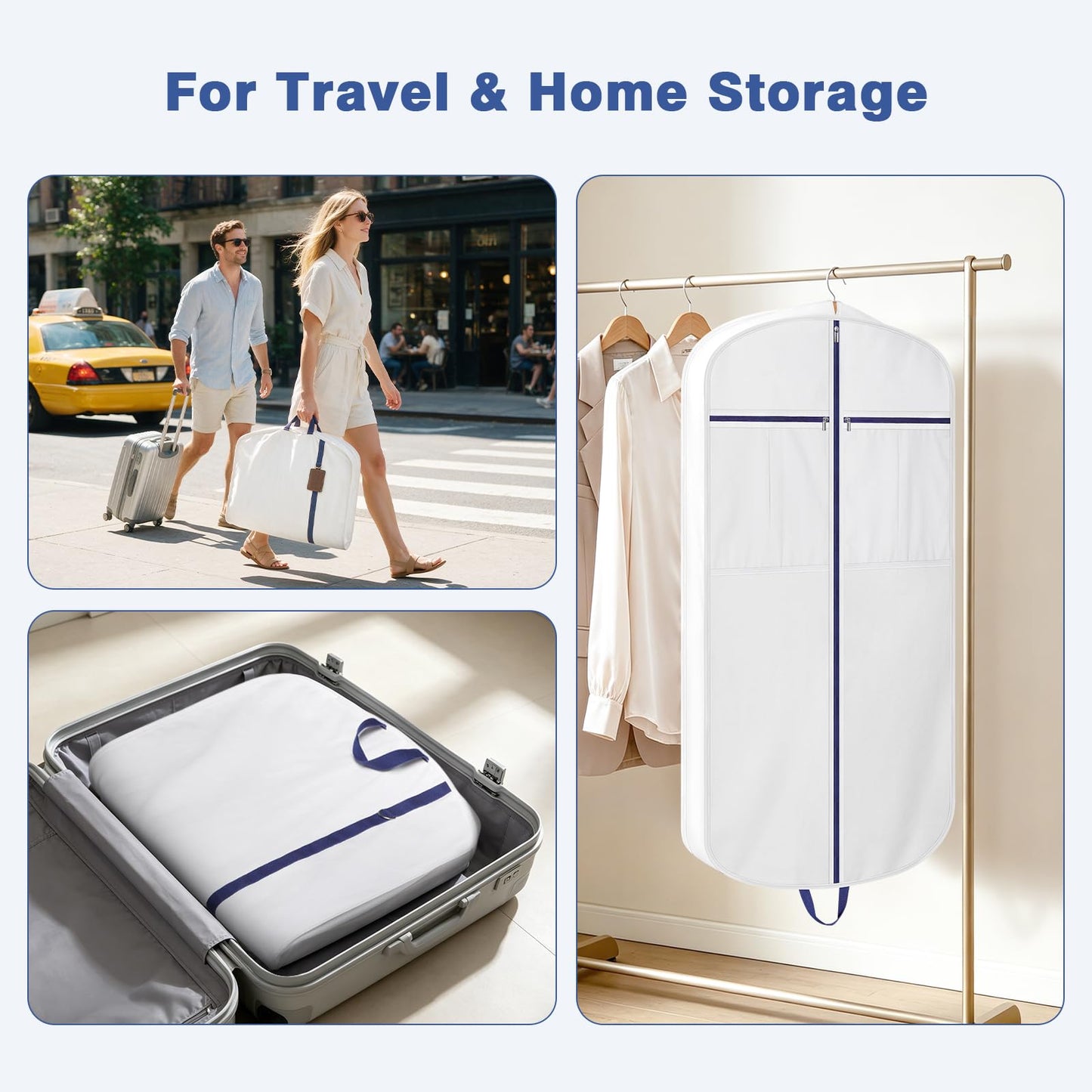 Univivi Premium Cotton Garment Bags for Travel, 43 in Suit Cover Bag,White