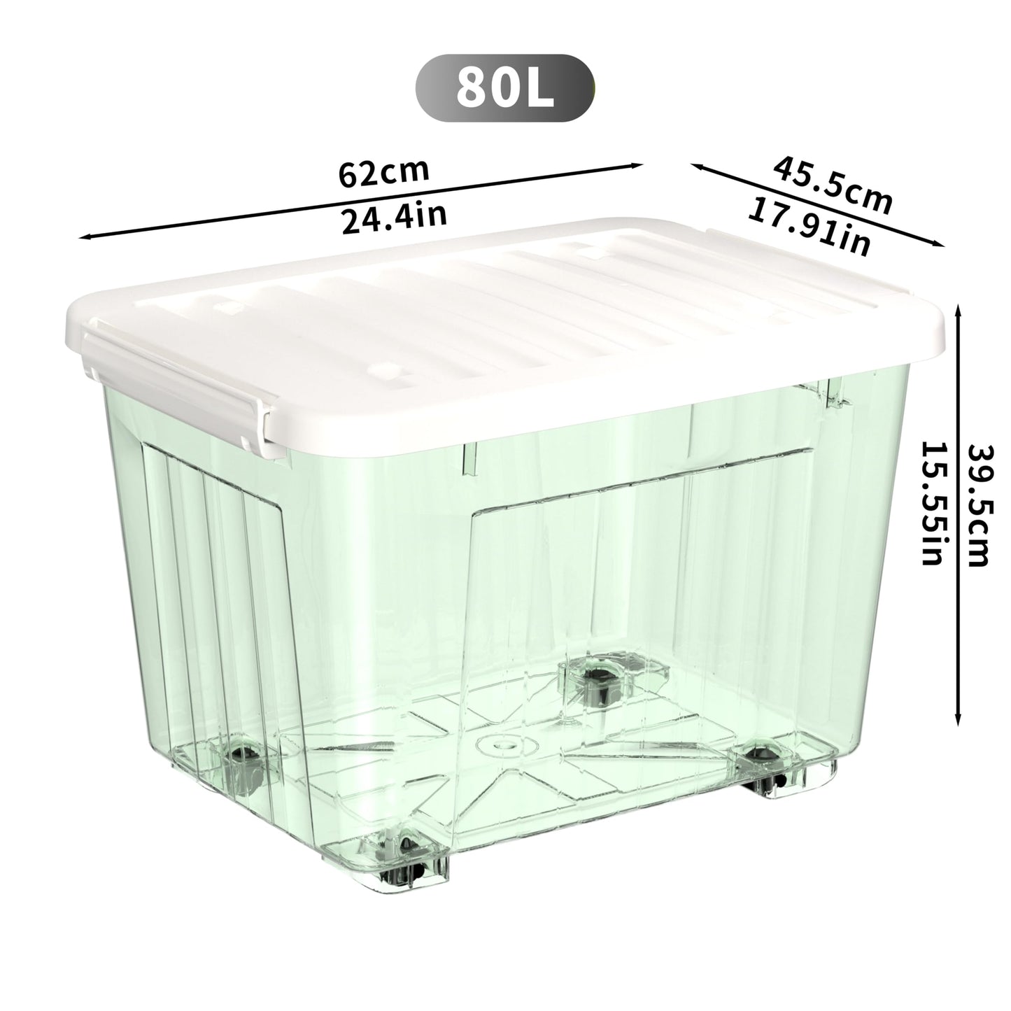 Cetomo 80L*6 Plastic Storage Boxes with Wheels, Lidded Storage Box with Secure Side Latches, PP Nestable and Stackable Clear Organizer for Home