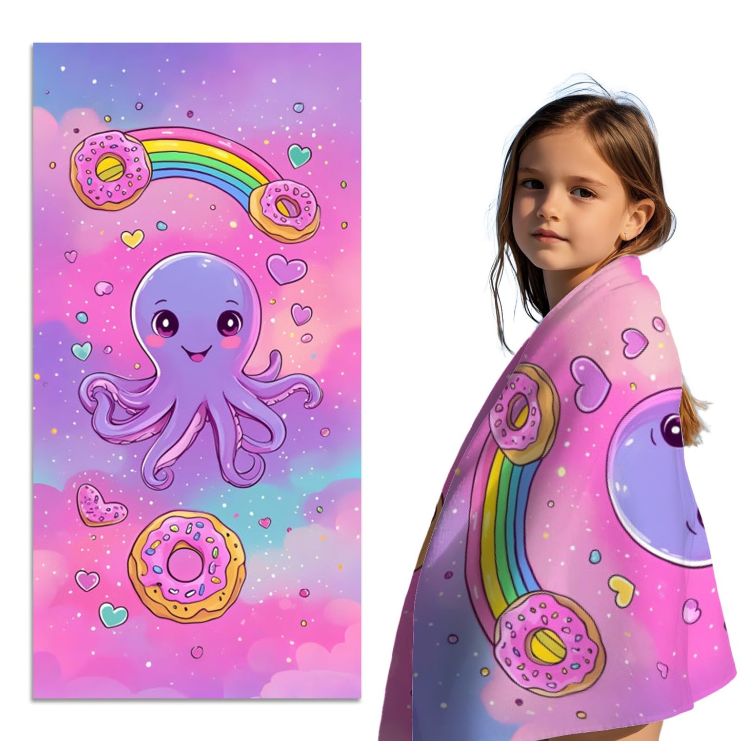 Unicorn Beach Towel, Children's Beach Towels, 60 x 120 cm, Microfibre Beach Towel, Sand-Free, Quick Drying Bath Towel, Travel, Swimming