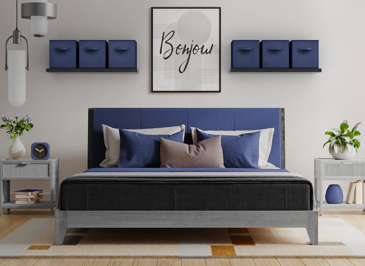 Sorbus Foldable Storage Cube Basket Bin 6 Pack, Navy Blue