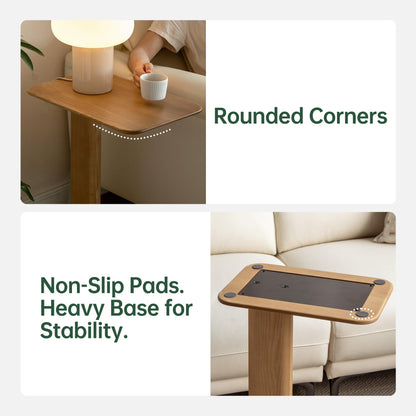 YESWOOD Solid Wood Side Table, C-Shaped Bedside Table, Narrow End Table for Living Room or Bedroom, Modern Sofa Table C Table Ash, Natural Wood Tone