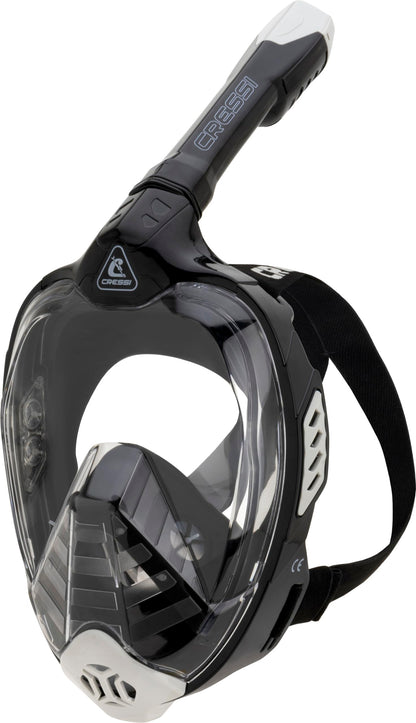 CRESSI Bali Full Face Mask Black/Grey L/XL - Unisex Integral Snorkel Mask, Anti Fog Clear Lens, 100% Silicone, Dry Snorkel with Float Valve, Action