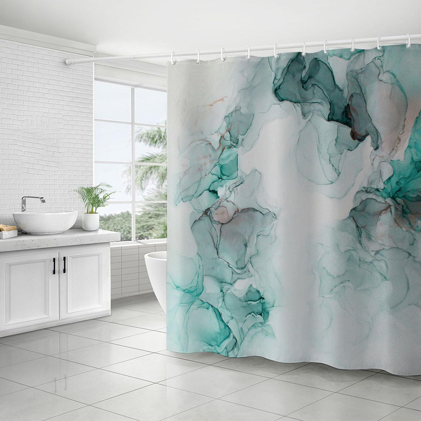 FAIRYGATE Extra Long Shower Curtain With Hooks Shower Curtains Liner Waterproof Mildew-Free Bathroom Curtain B9018