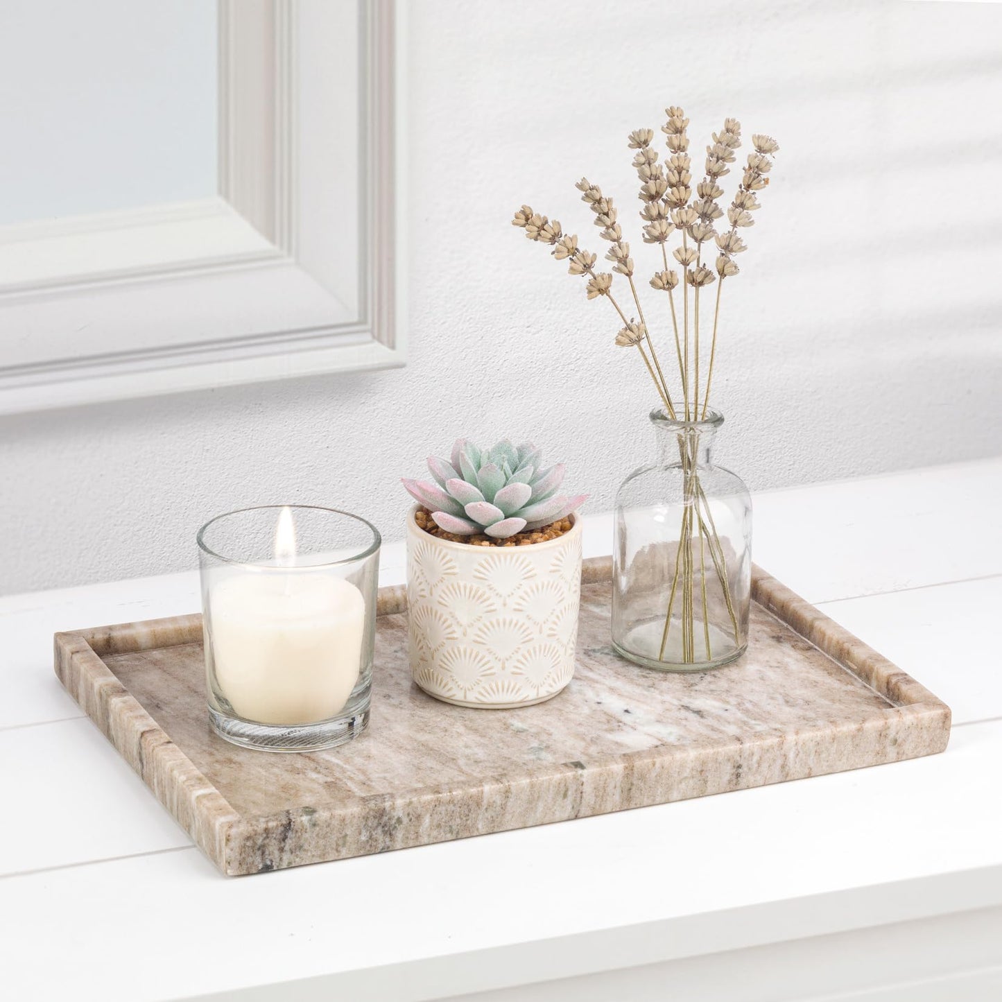 EHC Natural Marble Bathroom Vanity Tray - Rectangular, 31x20x2 cm, Decorative Countertop Sink Storage Organiser for Cosmetic, Perfume, Home Decor