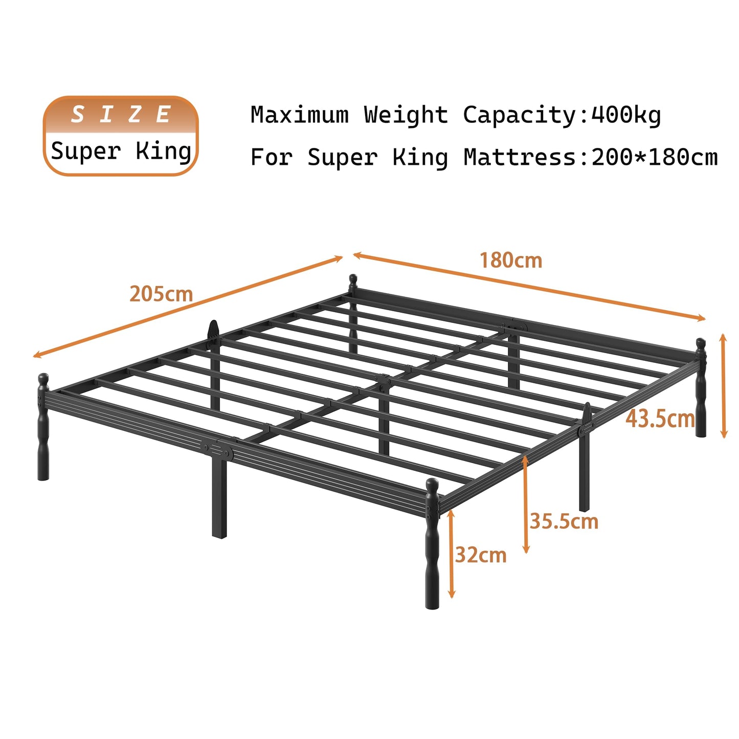 APEXTELLA HOME Super King Bed Frames 5ft9 with Mattress Slide Stopper, Vintage Style, 450kg Heavy Duty Steel Slats