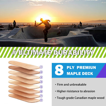 Skateboard,31 x 8 Inch Complete Skateboard, 8-Layer Maple Wood Deck Double Kick Standard Skateboards for Kids, Teens, Adult, Beginner (Pink)