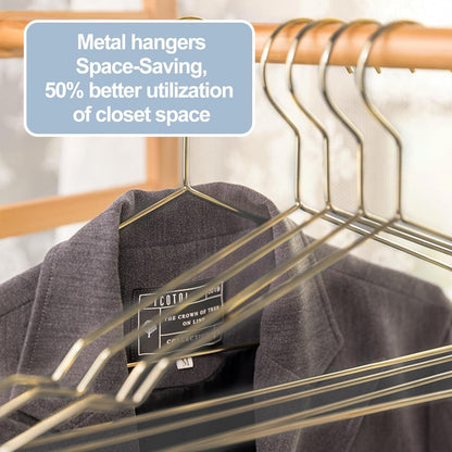 SPECILITE 42cm Gold Metal Hangers Bulk 60 Pack with Notches for Standard Size Coats, Shirts, Suits, Pants, Heavy Duty,Space Saving