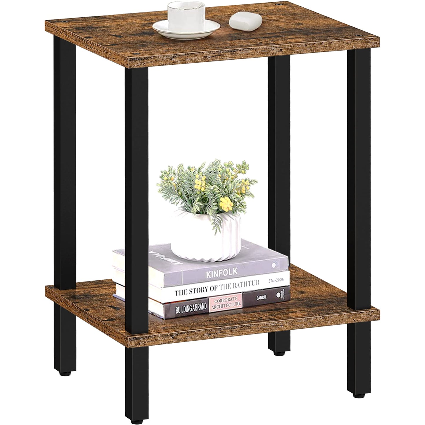 TUTOTAK Side Table, Set of 2, Bedside Table, Night stand, 2-Tier Storage Shelf, End Table for Small Space, Living Room, Bed Room, Brown V1TB01BB035EU