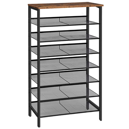 HOOBRO Shoe Rack, Large Capacity Shoe Storage, Tall Shoe Shelf for 21-28 Pairs of Shoes, Shoe Organizers, Adjustable Shelves, Rustic Brown EBF18XJ01