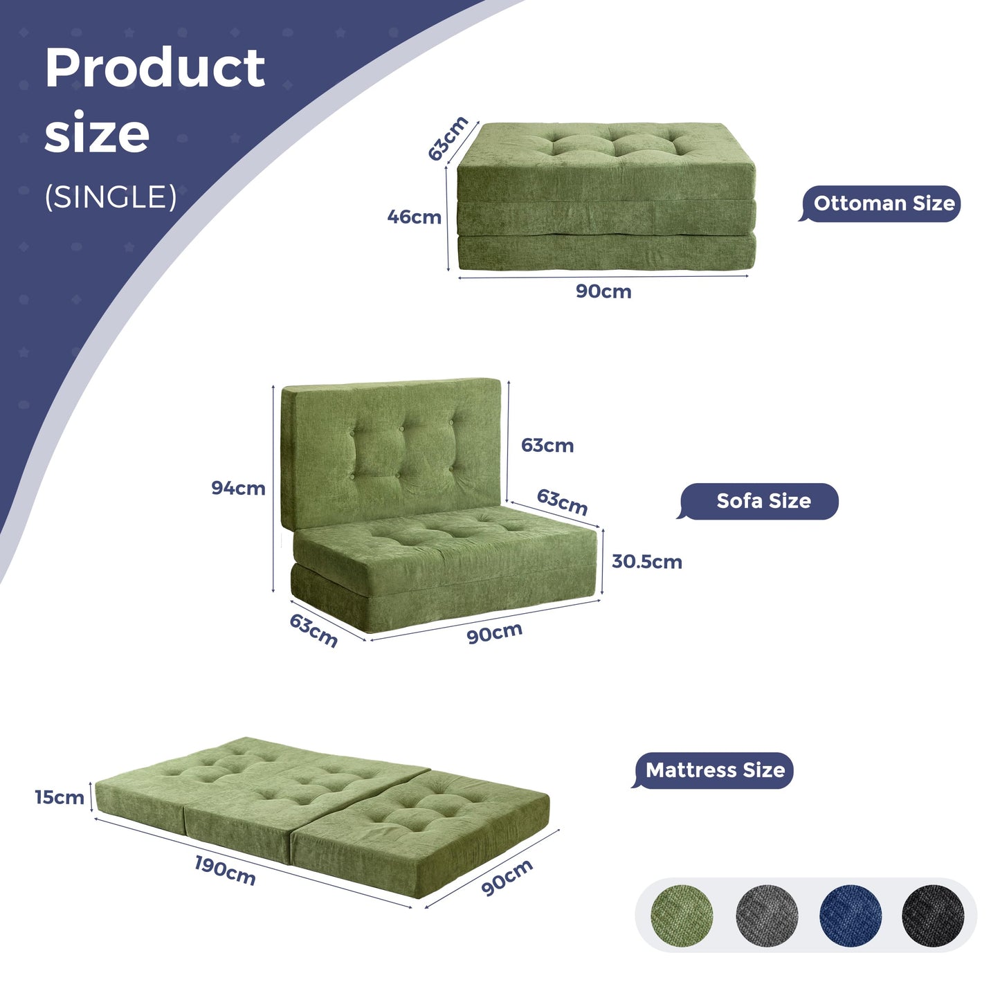 MAXYOYO Folding Mattress Chenille Fabric 15cm, Sofa Bed for Guest