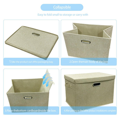 Storage Boxes with Lids Fabric, 2pc 13.8L Collapsible Beige Small Stackable Cube Storage Box