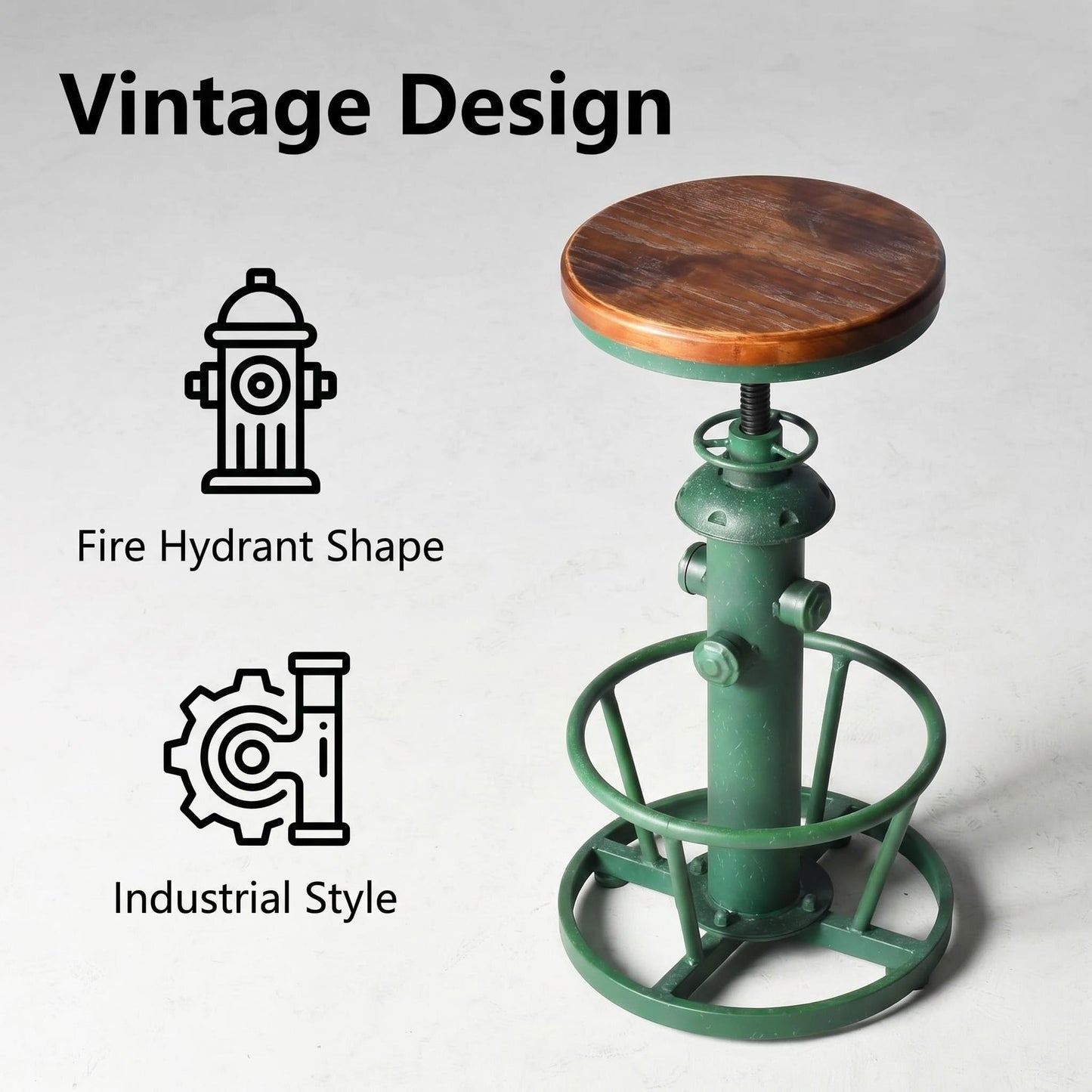 Topower Antique Industrial Round Bottom Adjustable Height Cafe Coffee Retro Vintage Stylish Water Pipe Design Pub Kitchen Bar Stool Antique Green
