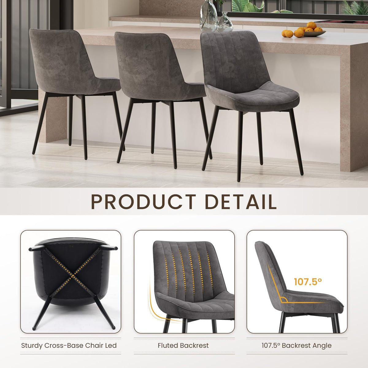 COLAMY Velvet Dining Chairs Set of 6, Velvet Chairs for Dining Room with Metal Legs and Thick Seat Cushion