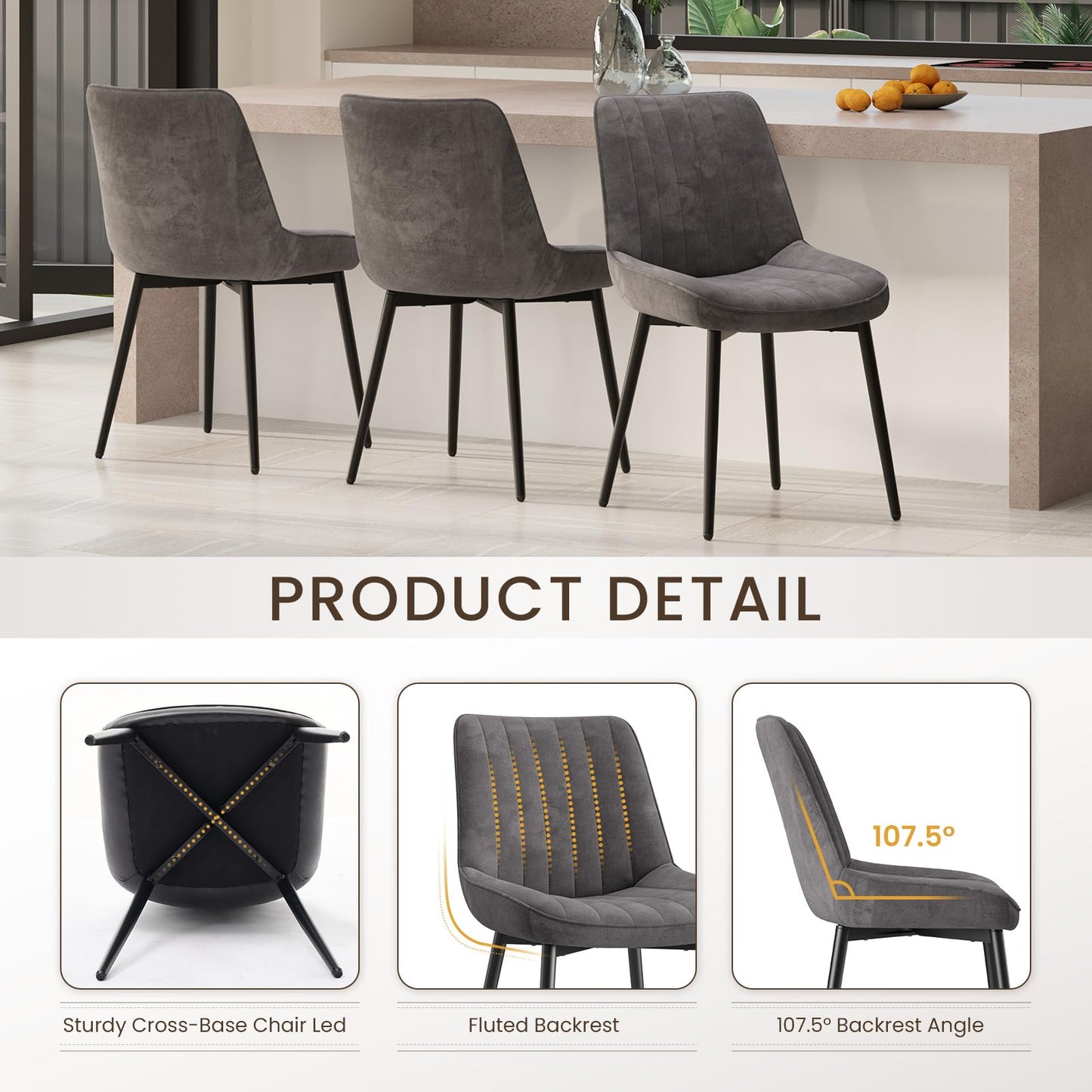 COLAMY Velvet Dining Chairs Set of 2, Velvet Chairs for Dining Room with Metal Legs and Thick Seat Cushion