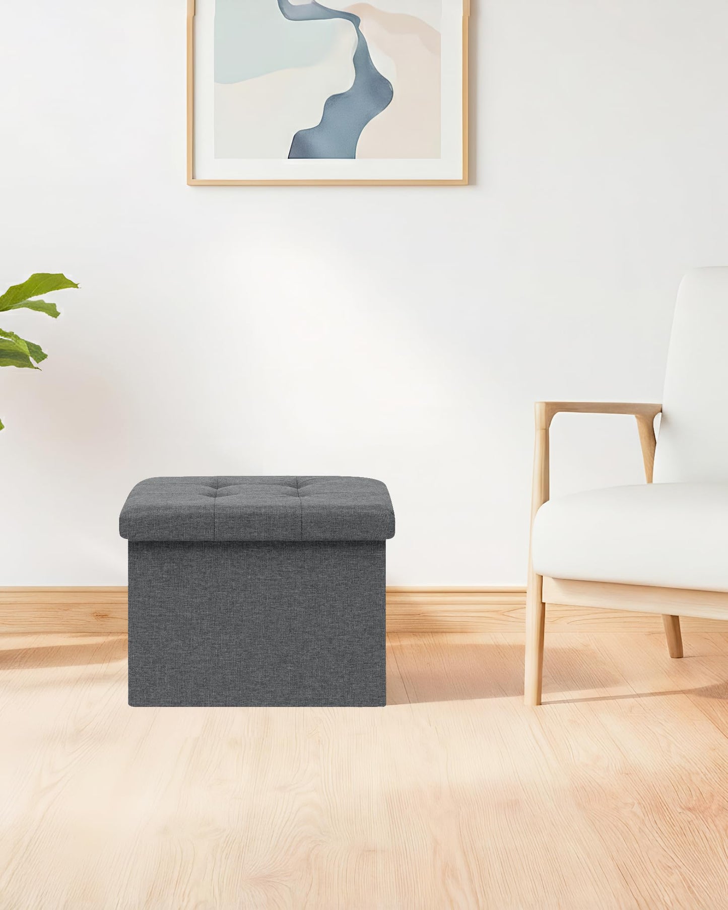 Bonlife Storage Ottoman, Folding Small Foot Rest,Toy Chest Storage Footrest Seat, Footstool for Living Room, Bedroom, Dorm, Fabric,Grey,42x32x32cm