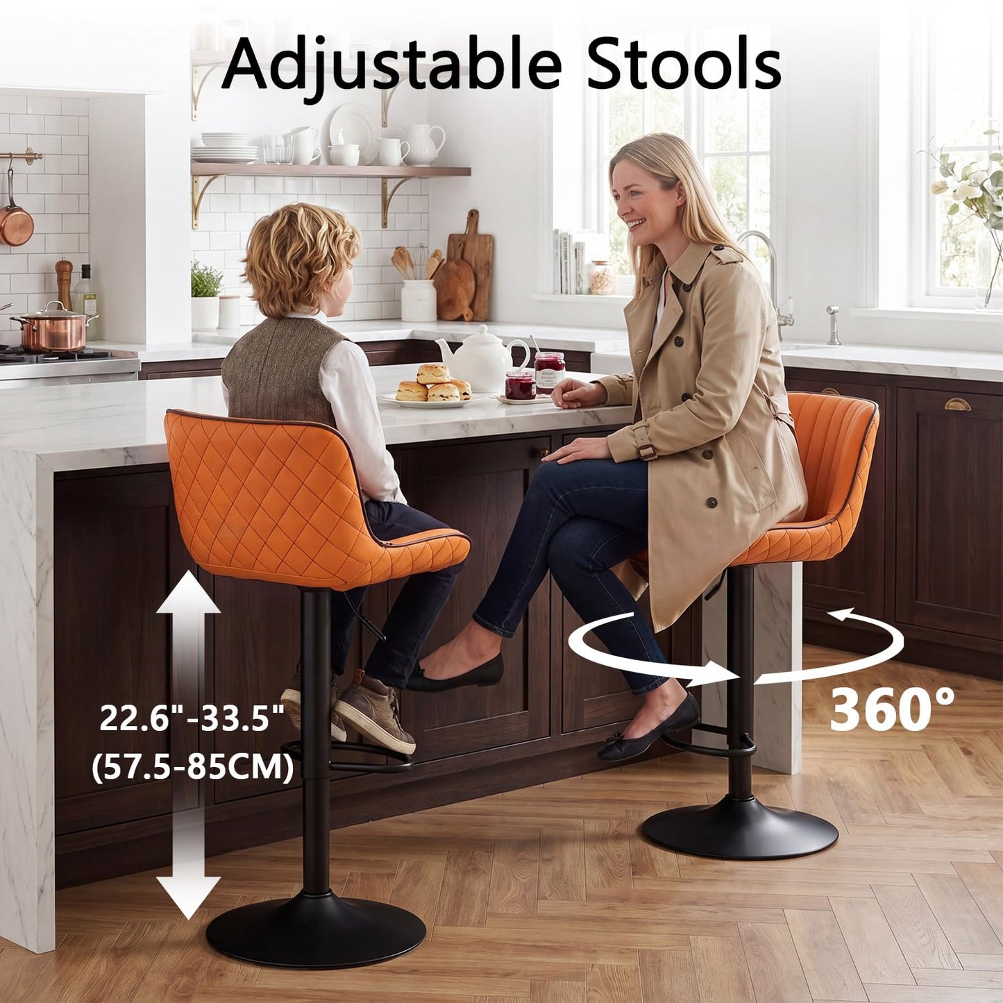 YOUNUOKE Orange Bar Stools Set of 2 Modern Counter Height Barstool