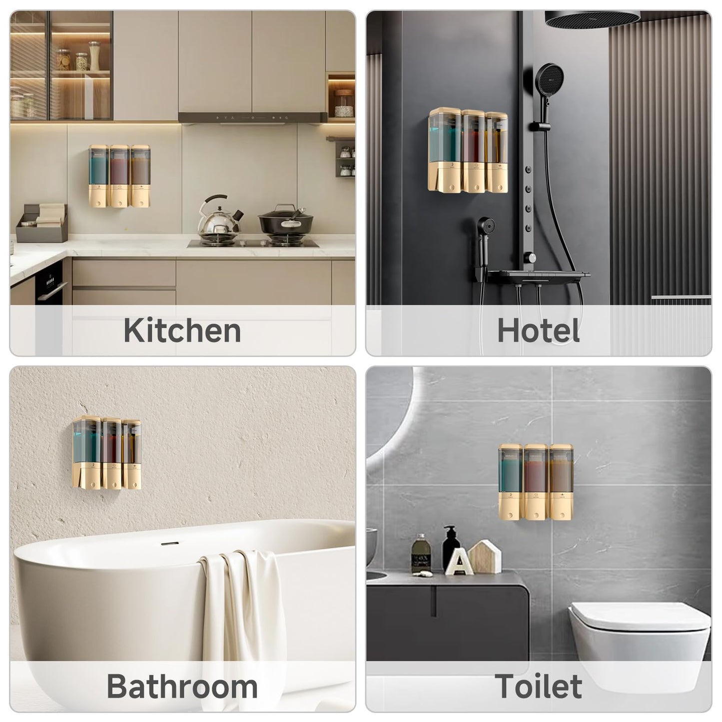 Shampoo and Conditioner Dispenser,Shower Dispenser 3 Chamber No Drill Shampoo Dispenser for Shower Wall Mounted for Bathroom Hotel,Large Capacity 3 *