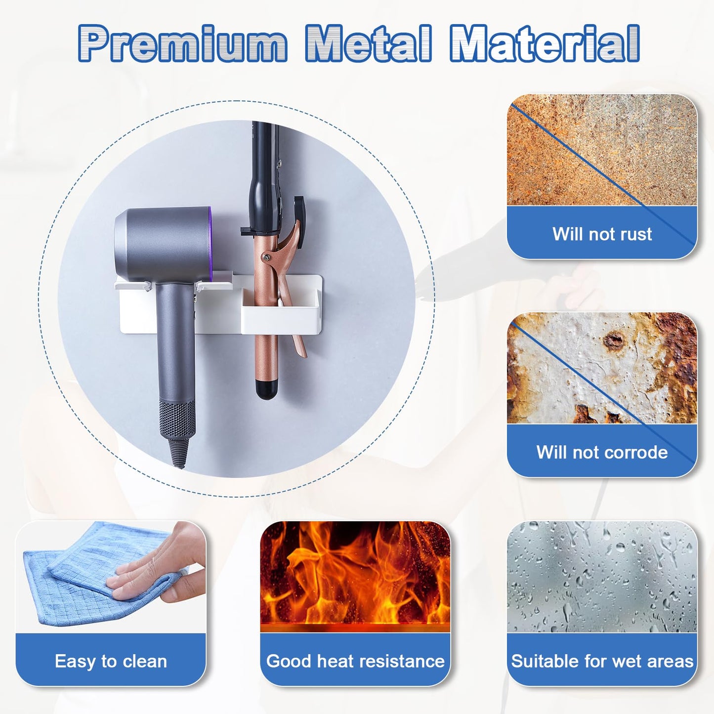XILIMEN Hair Dryer Holder Wall Mounted, Hair Straightener Holder Metal, Adhesive Hair Dryer and Straighteners Holder