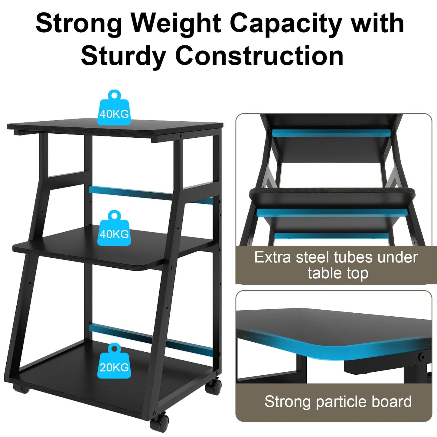 PUNCIA 50x40x75cm Printer Stand, 3 Tier Printer Table with Storage