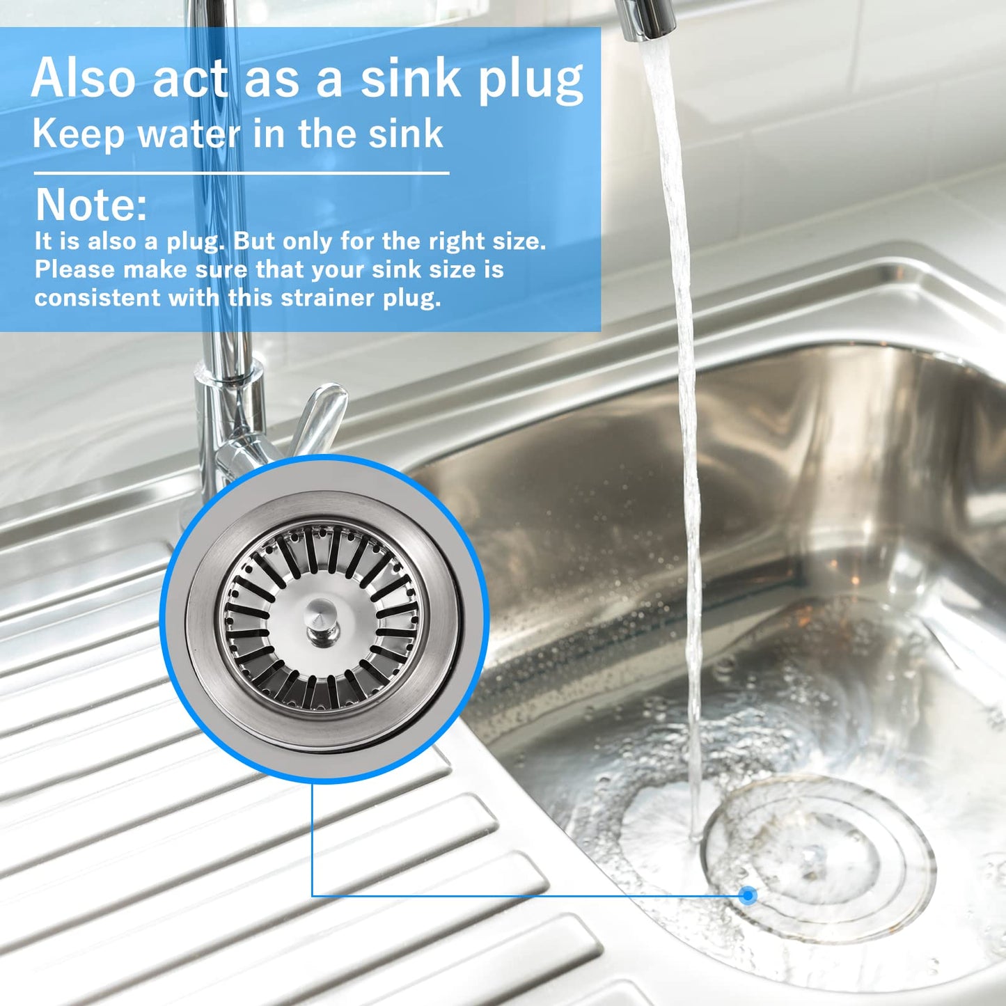 Upgraded Kitchen Sink Plug Strainer Stainless Steel Strainers Sink Plugs Replacement Drain Stopper for Food/Hair Catcher