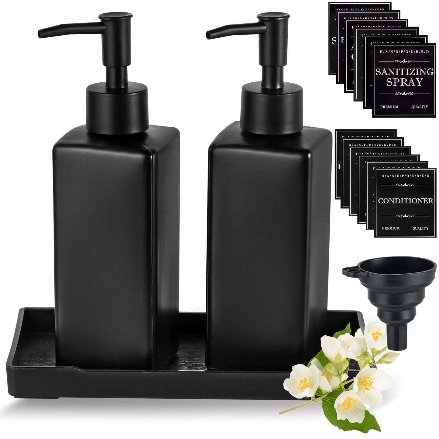 MirraSwit Black Glass Soap Dispenser with Tray, 350ML Square