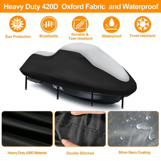 Waterproof Jet Ski Covers,Upgraded 420D Heavy Duty Motorboat Cover,2 Air Vent Marine Grade UV Resistant for Yamaha,Seadoo,Kawasaki,Waverunner Polaris