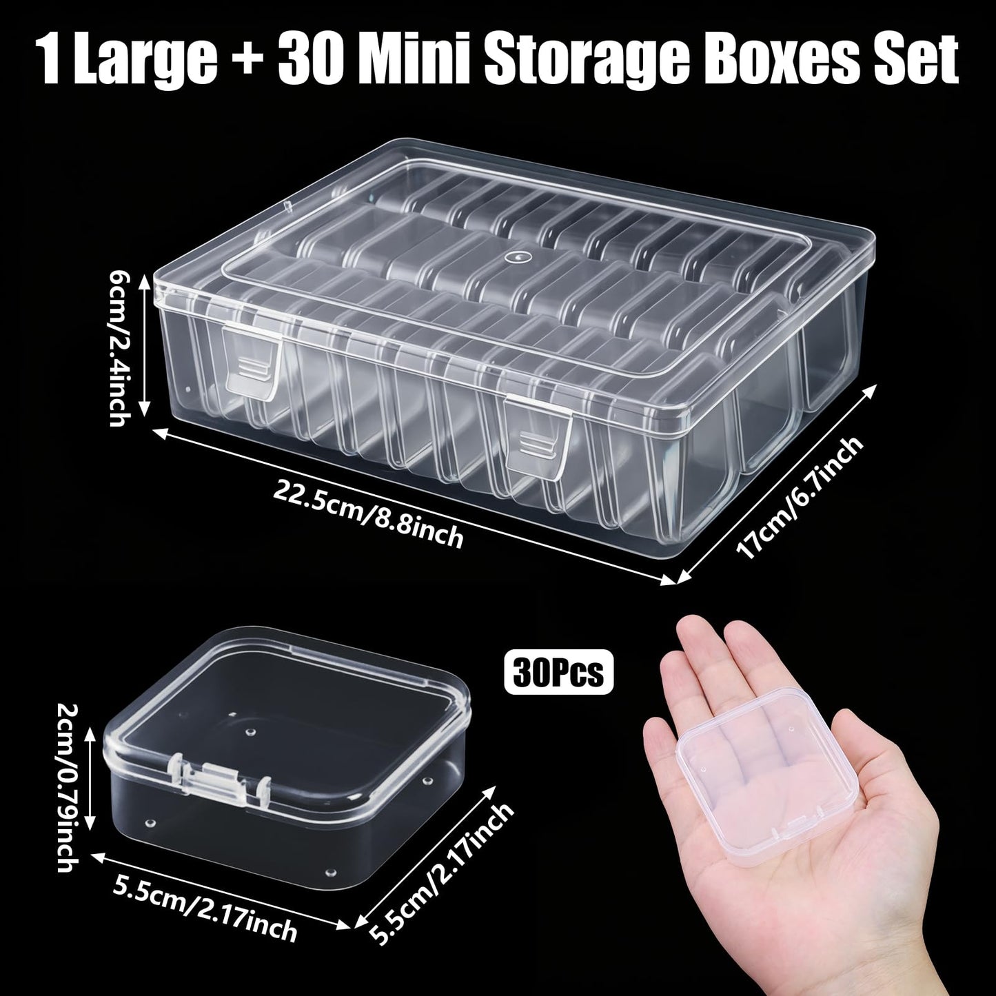 30Pcs Bead Organiser Storage Box,Small Plastic Box Clear Bead Storage
