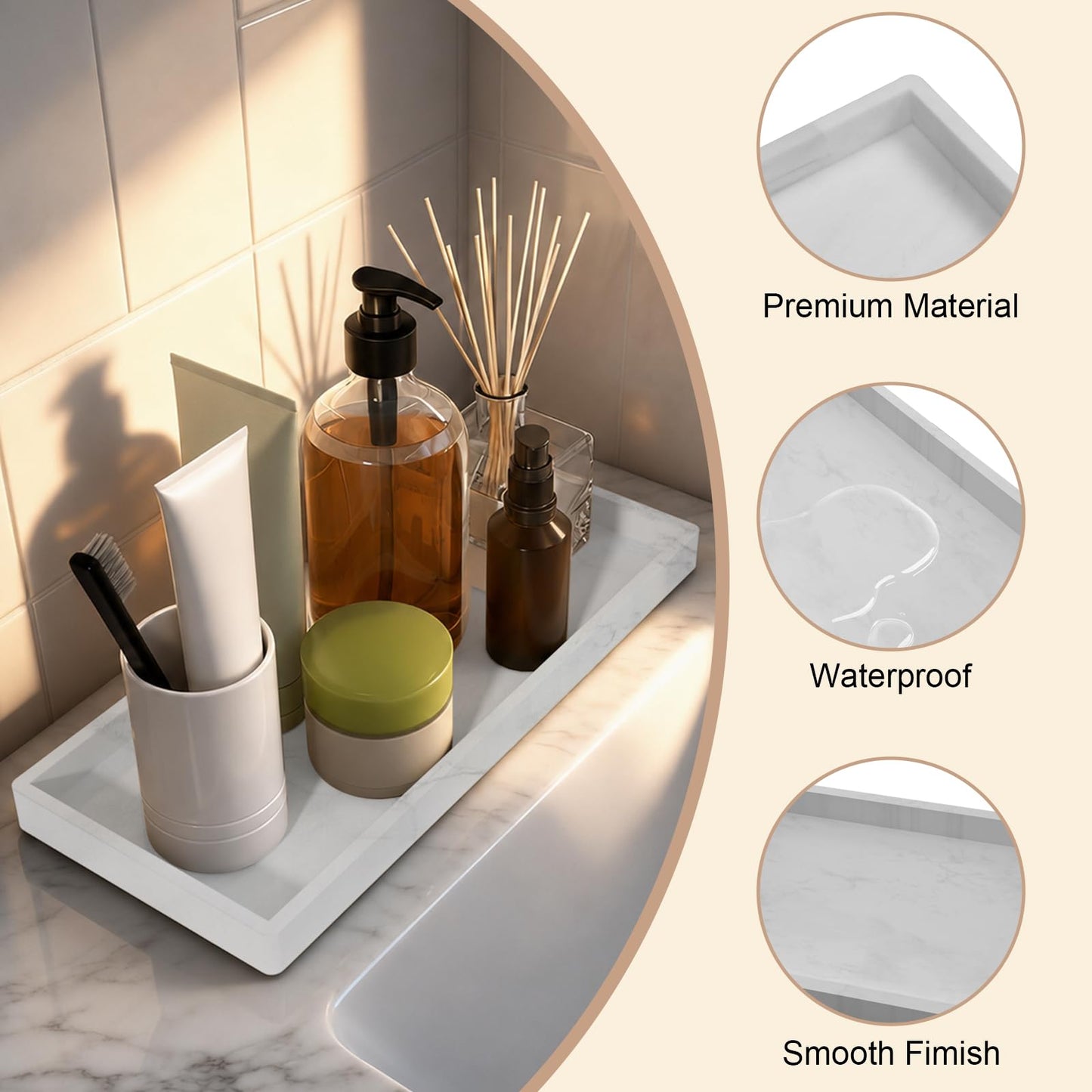 Bathroom Vanity tray 30x12.5cm, rectangular soap dispenser, silicone kitchen sink storage, bathroom countertop tray non-slip and easy to clean