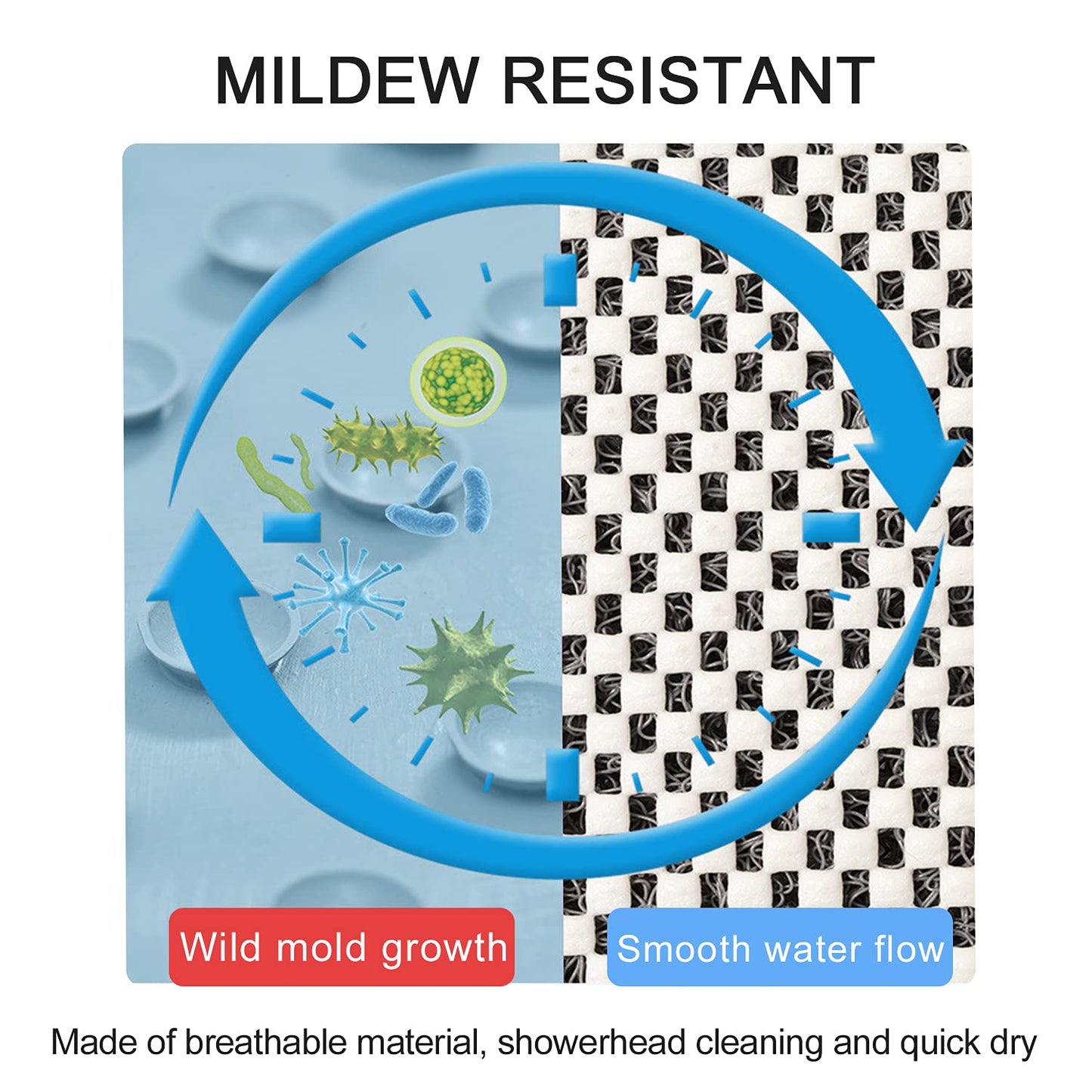 Lurowo Loofah Shower Mat, Non Slip Bath Mats with Drain for inside Shower, Soft Comfort Massage PVC Bath Rugs Quick Drying for Bathroom