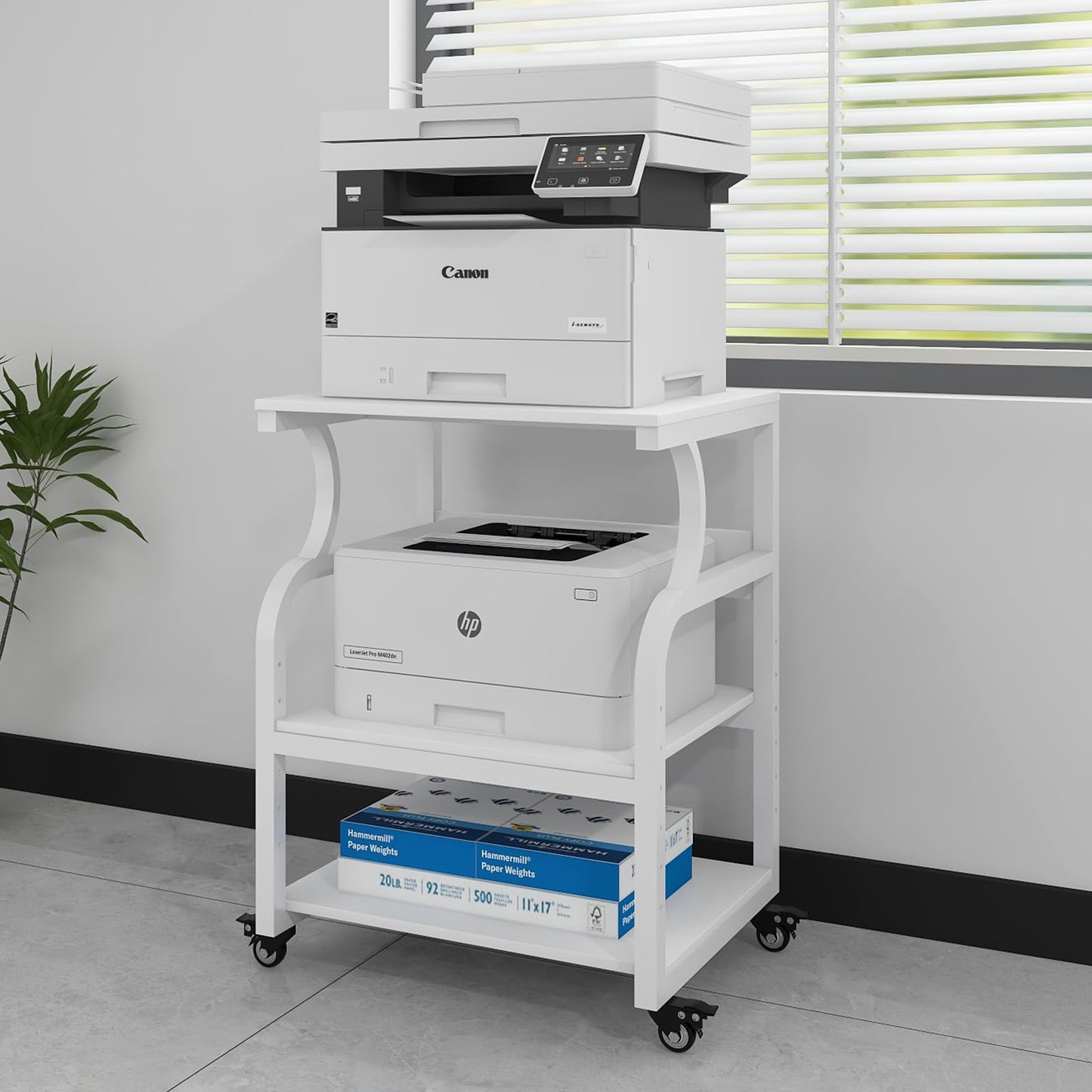 PUNCIA 3-Tier Movable Printer Stand Table with Storage for Home Office