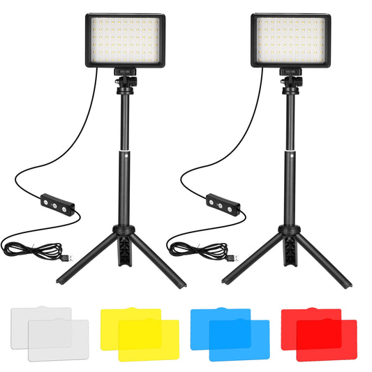 Ci-Fotto LED Video Light 2-Pack, 5600K Dimmable USB Photo Lights with Mini Tripod and Colored Filters for Photo Studios, Small Angle Shooting, Video