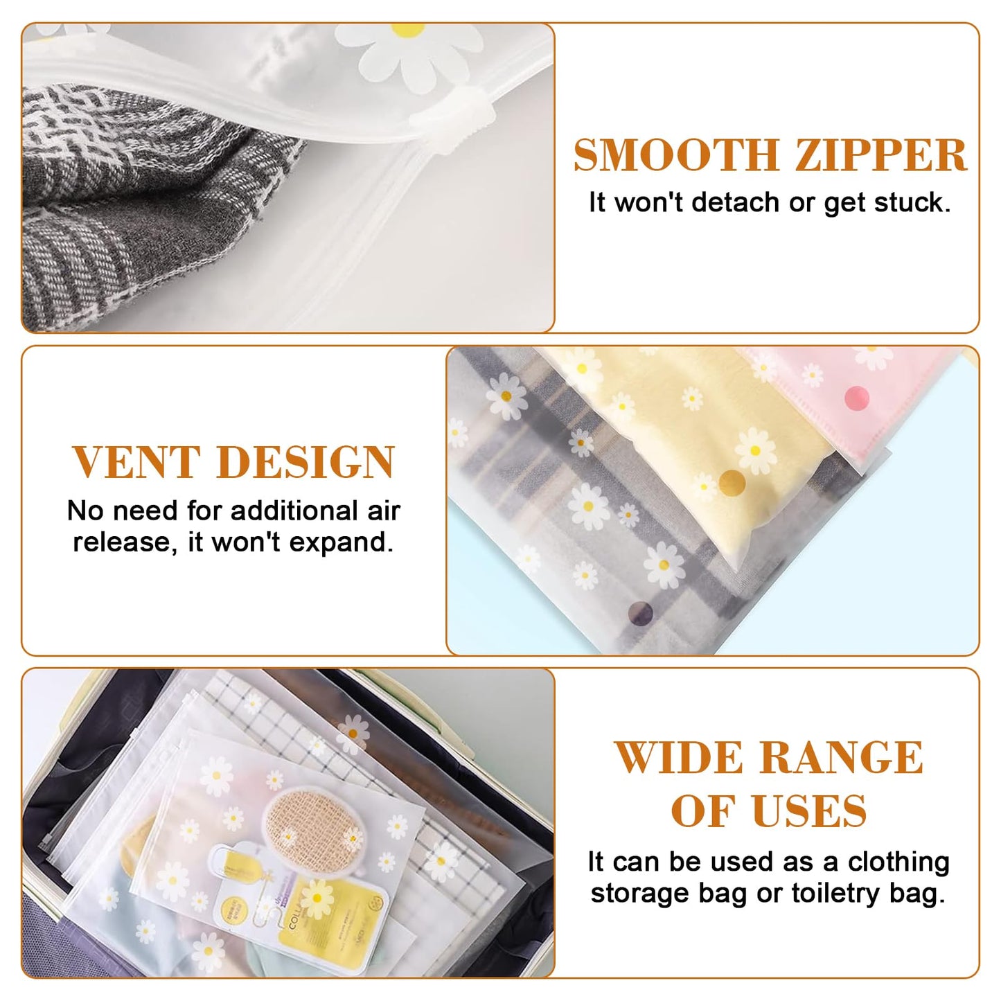 15 Pcs Waterproof Clear Drawstring Storage Bags, Daisy Print Zip-Lock Bags