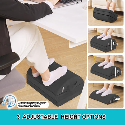 TokSay Under Desk Foot Rest, 3 Adjustable Heights, Foam Foot Stool Black
