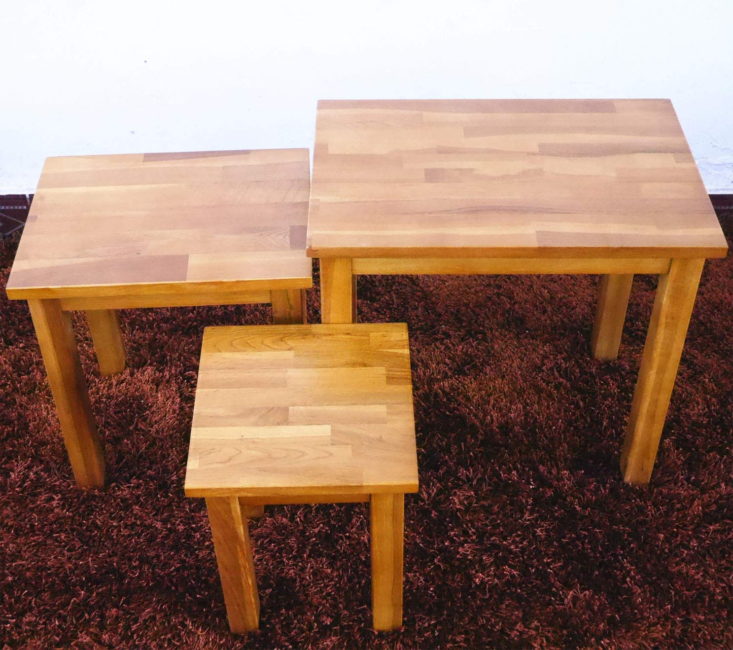 Aurotrice Nest of Tables OAK Solid Nesting 3 Tables Coffee Table Side/End/Lamp/Nesting Table
