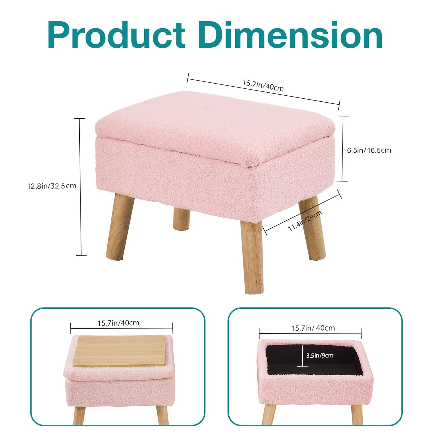 BRIAN & DANY Footstool Ottoman with Storage, Faux Teddy Fur Rectangle Storage Ottoman