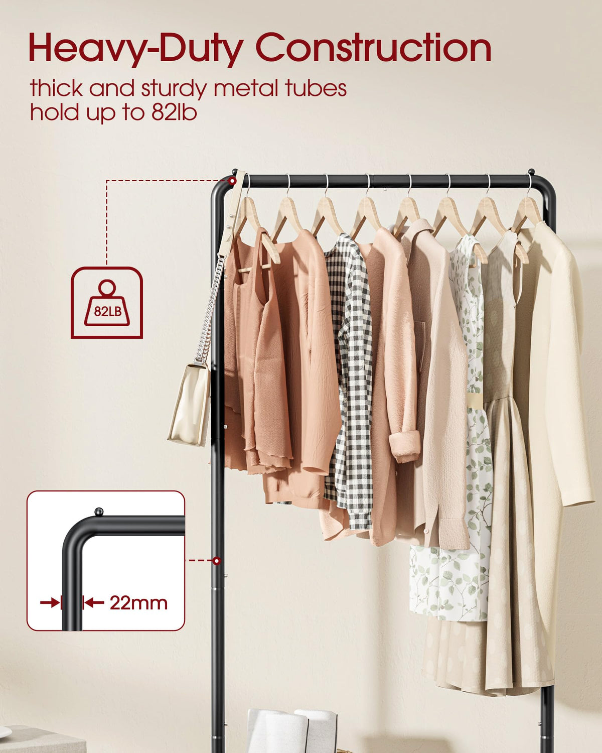 Sakugi Movable Clothes Rail with Shoe Shelf, 72x43x149cm, Black
