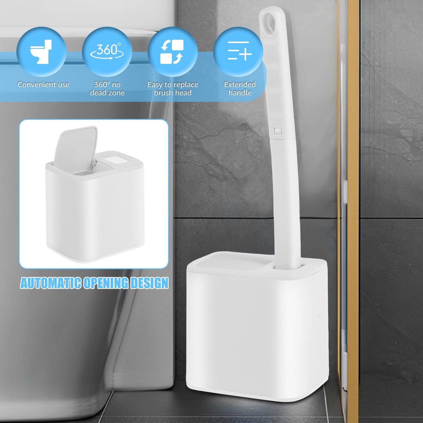 Toilet Wand Kit 30PCS Toilet Brush Replacement Head with Handle Wall-Mounted Holder Cleaner Set 360 Degree Toilets Cleaning System Toilets Bowl Brush