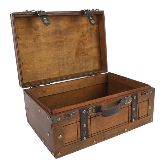KENANLAN Wooden Chest, Portable Vintage Distressed Multifunctional Wood Storage Trunk Handbag with Retro,Vintage Style for Clothes Toys, Photo Prop
