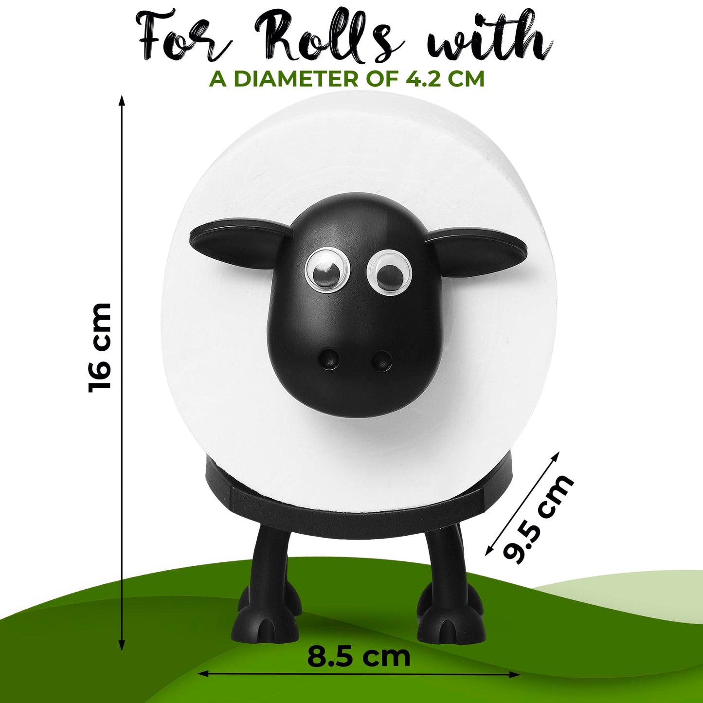 VELENTI Sheep Toilet Roll Holder - Funny Toilet Paper Holder Free Standing Bathroom Set - 3D Printed Black Sheep Loo Roll Holder