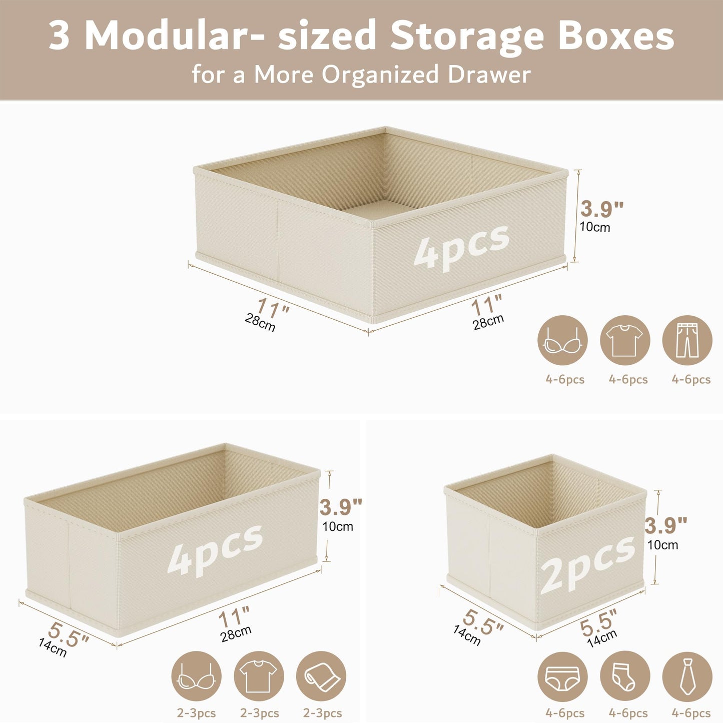 XIVIRACK 10 Pack Drawer Organizer for Clothes, Underwear Drawer Organizer Bins, Foldable Fabric Closet Storage Organizers