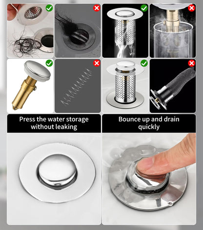 Pack of 2 Stainless Steel Pop Up Drain Strainer, Sink Plug, Sink Plug, Drain Strainer